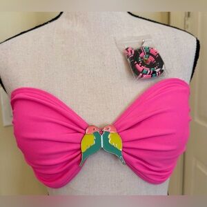 NWT Xhilaration Pink Parrot Bandeau Bikini Top, Sz Large